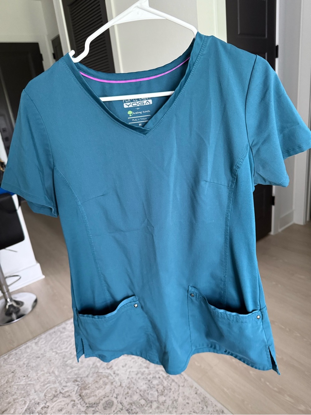 healing hands Teal V-Neck Short Sleeve Scrub Top and Bottoms
